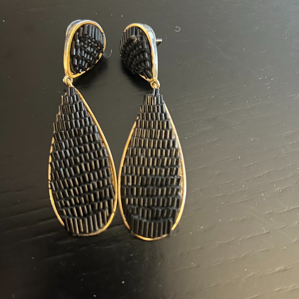 Deepa Gurnani Black Beaded Long Earrings